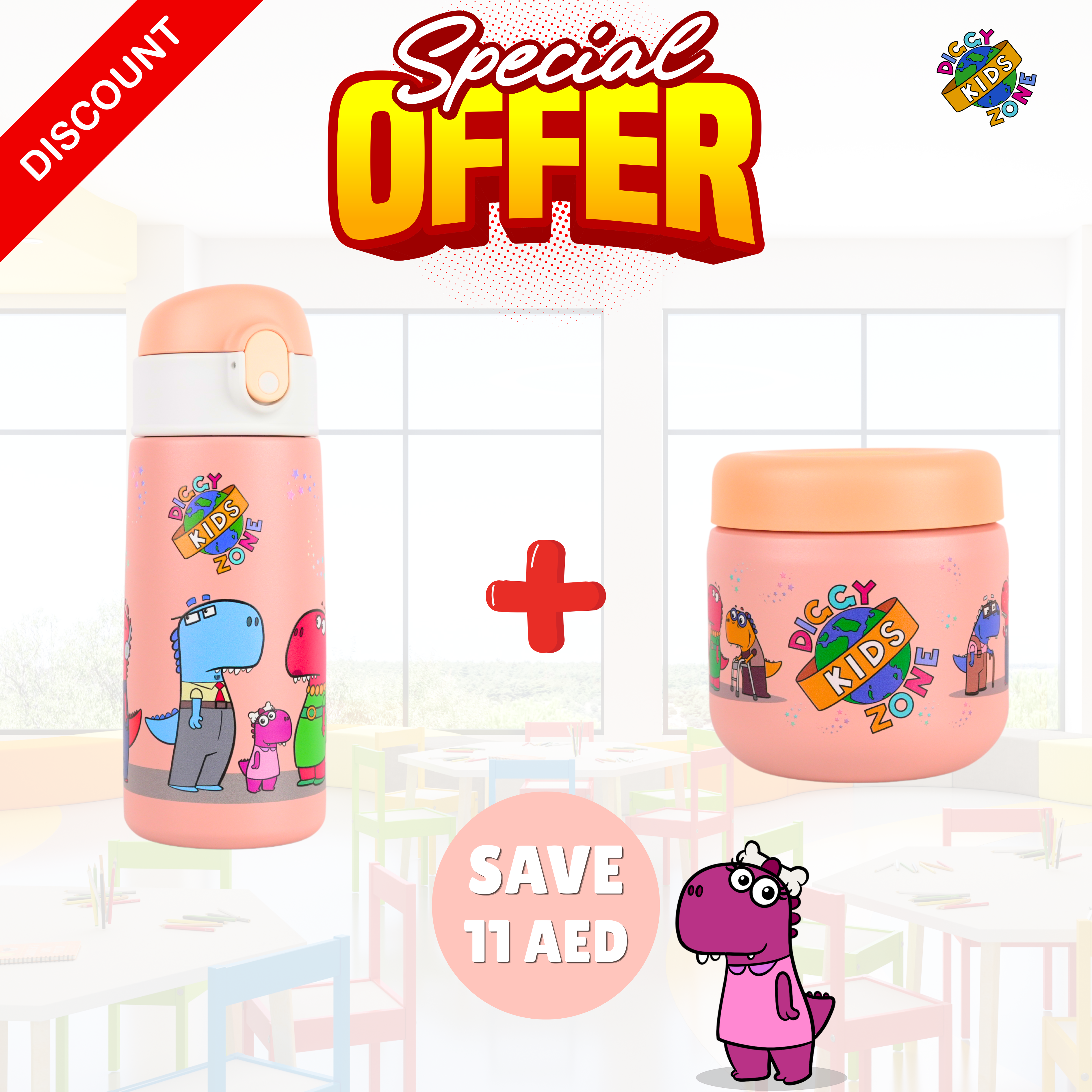 Diggy Kids Insulated Pink Bottle + Jar Bundle Deal