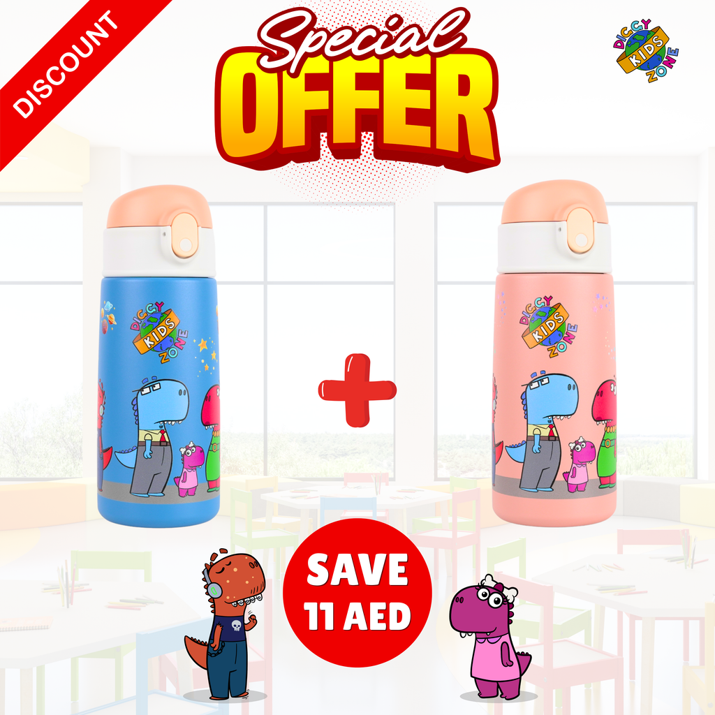 Diggy Kids Insulated Water Bottle Bundle – Pink & Blue