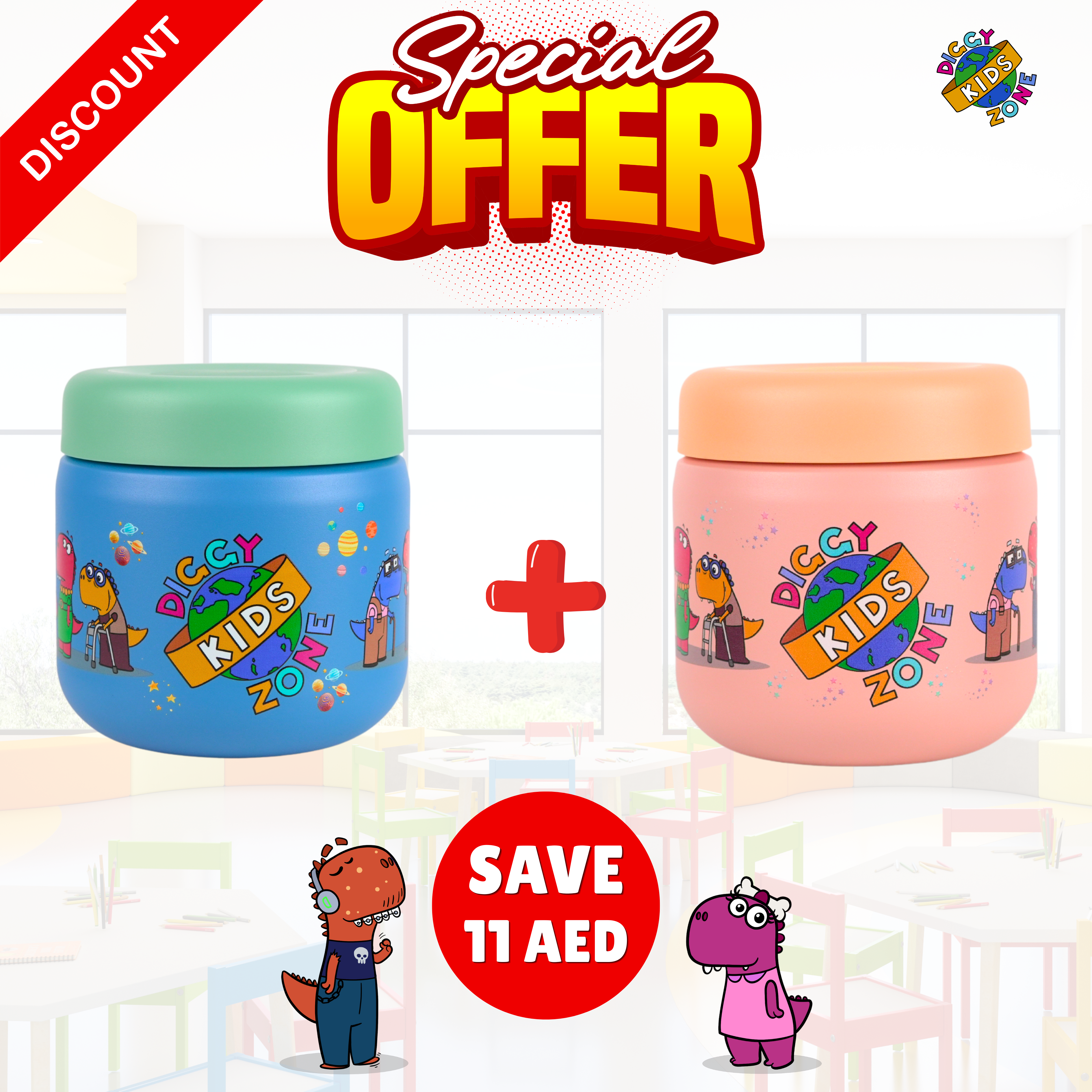 Diggy Kids Insulated Food Jar Bundle – Pink & Blue