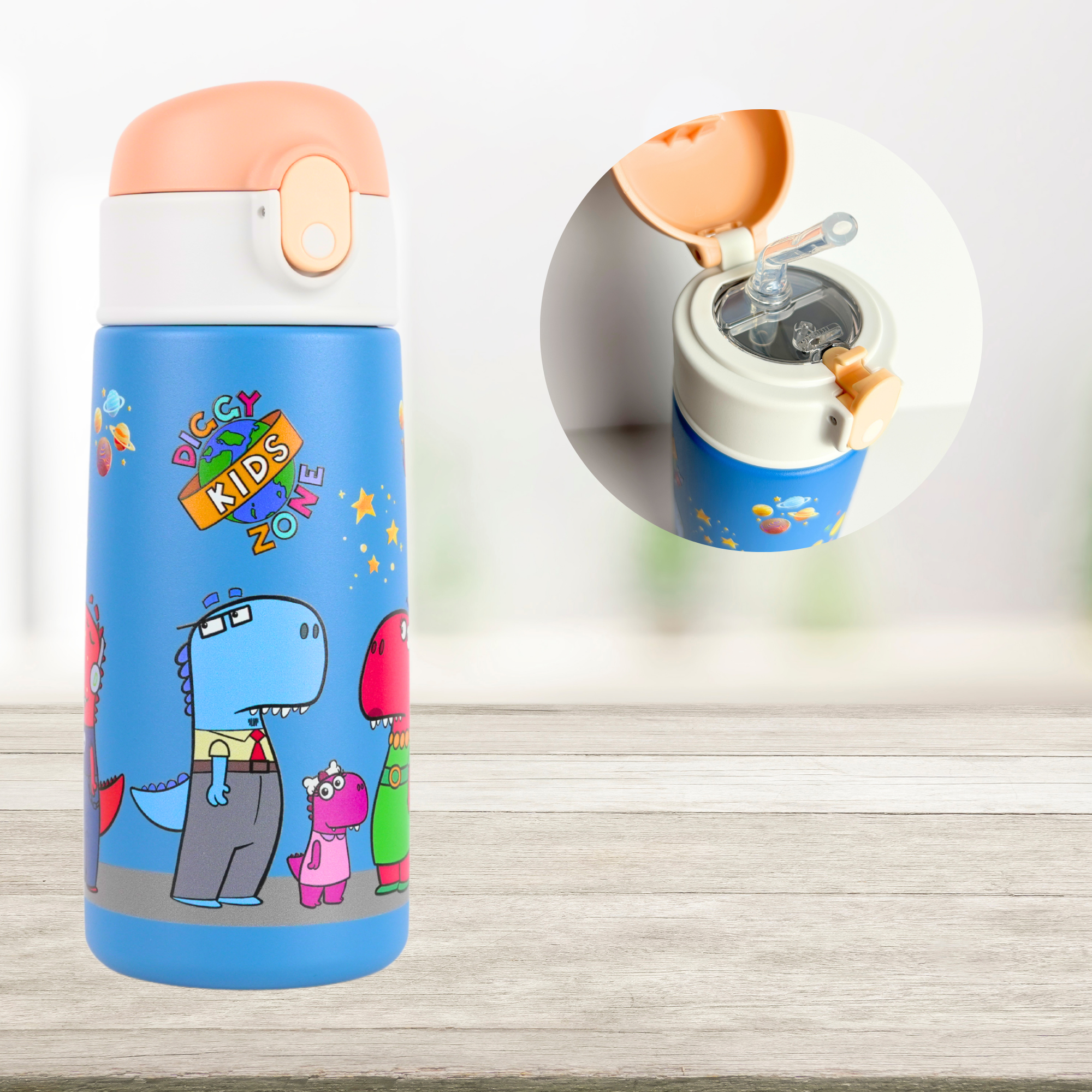 Diggy Kids Zone 16 oz Blue Stainless Steel Water Bottle for Kids