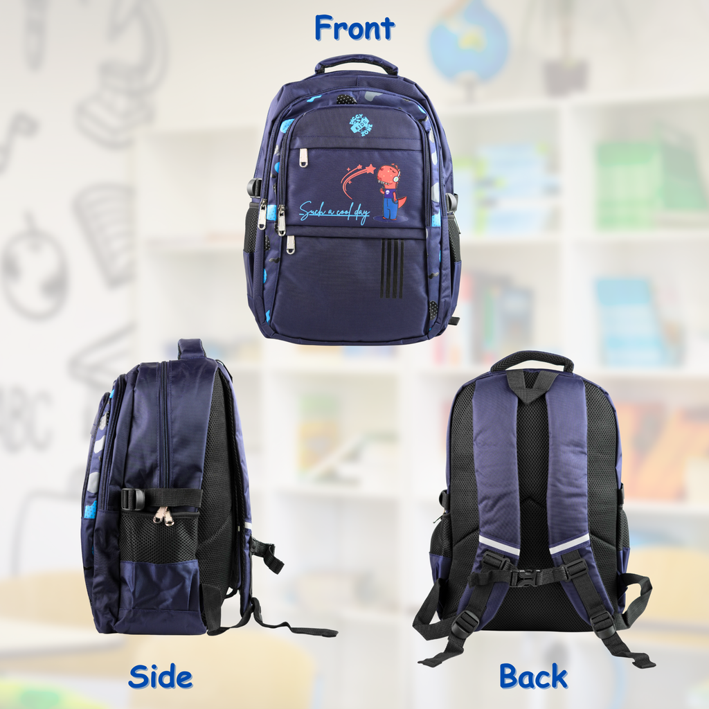 Navy Blue Diggy Dinos Designed Backpack for Boys