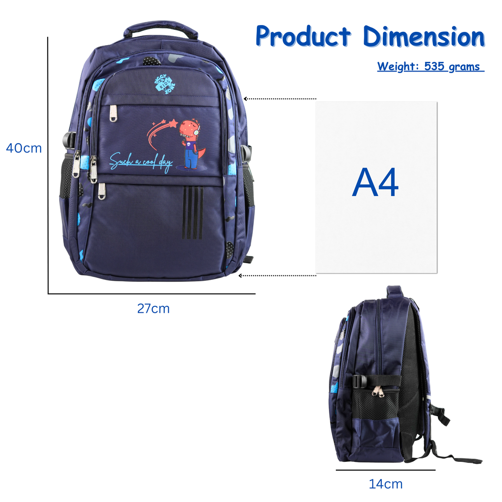 Navy Blue Diggy Dinos Designed Backpack for Boys