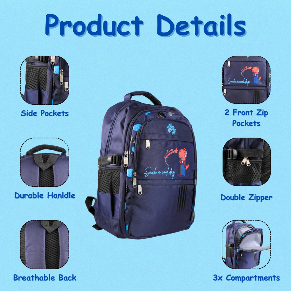 Navy Blue Diggy Dinos Designed Backpack for Boys