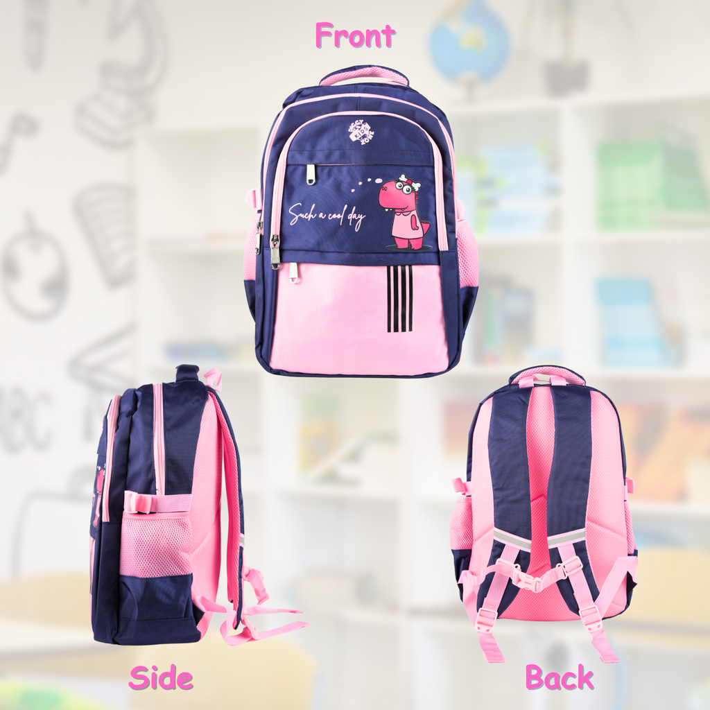 Pink & Blue Diggy Dinos Designed Backpack for Girls