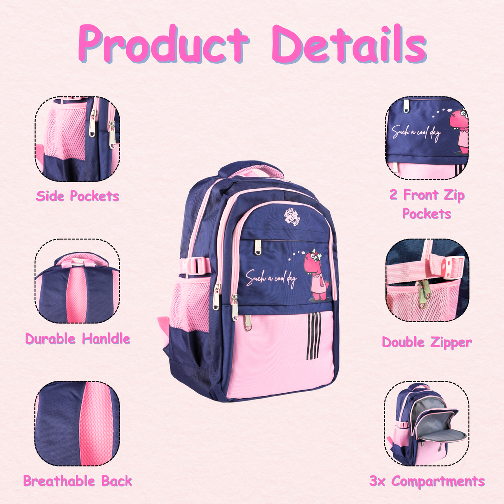 Pink & Blue Diggy Dinos Designed Backpack for Girls