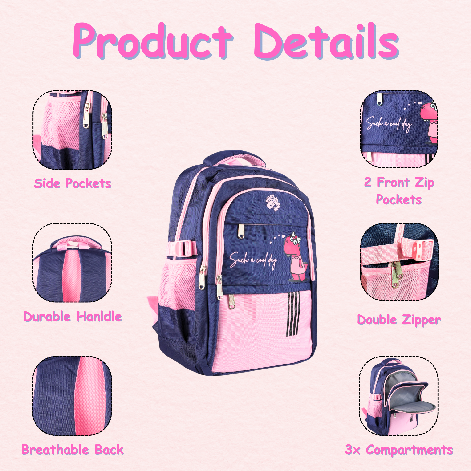 Pink & Blue Diggy Dinos Designed Backpack for Girls