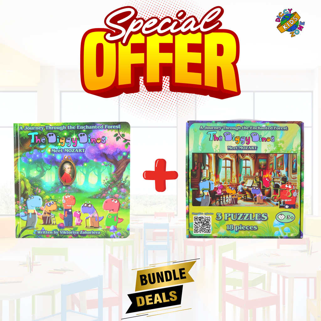 The Diggy Dinos Music Book + The Diggy Dinos 3 in 1 Puzzle Bundle Deal